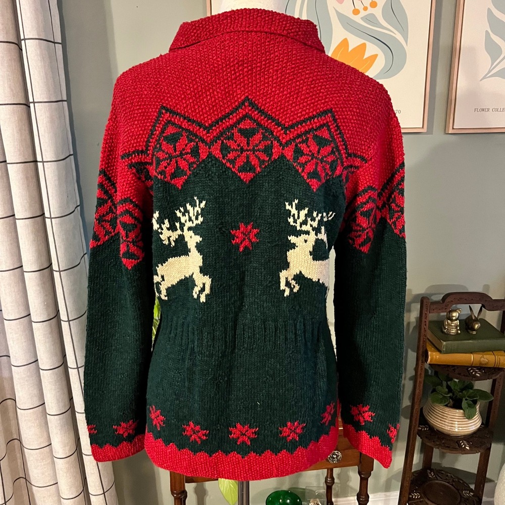Lauren Ralph Lauren Hand Knit Reindeer  Fair Isle Sweater Zip Cardigan Large - Picture 6 of 8